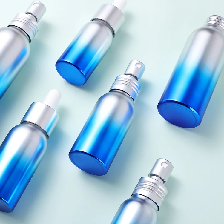 40ml 50ml 100ml custom refillable empty cosmetic recycled aluminum lotion pump essential oil dropper bottles spray pump bottle