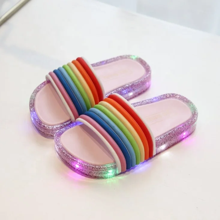 Factory Direct Wholesale Light Up Kids Led Slipper Soft Bottom Rainbow House Summer Slippers For Kids Girls