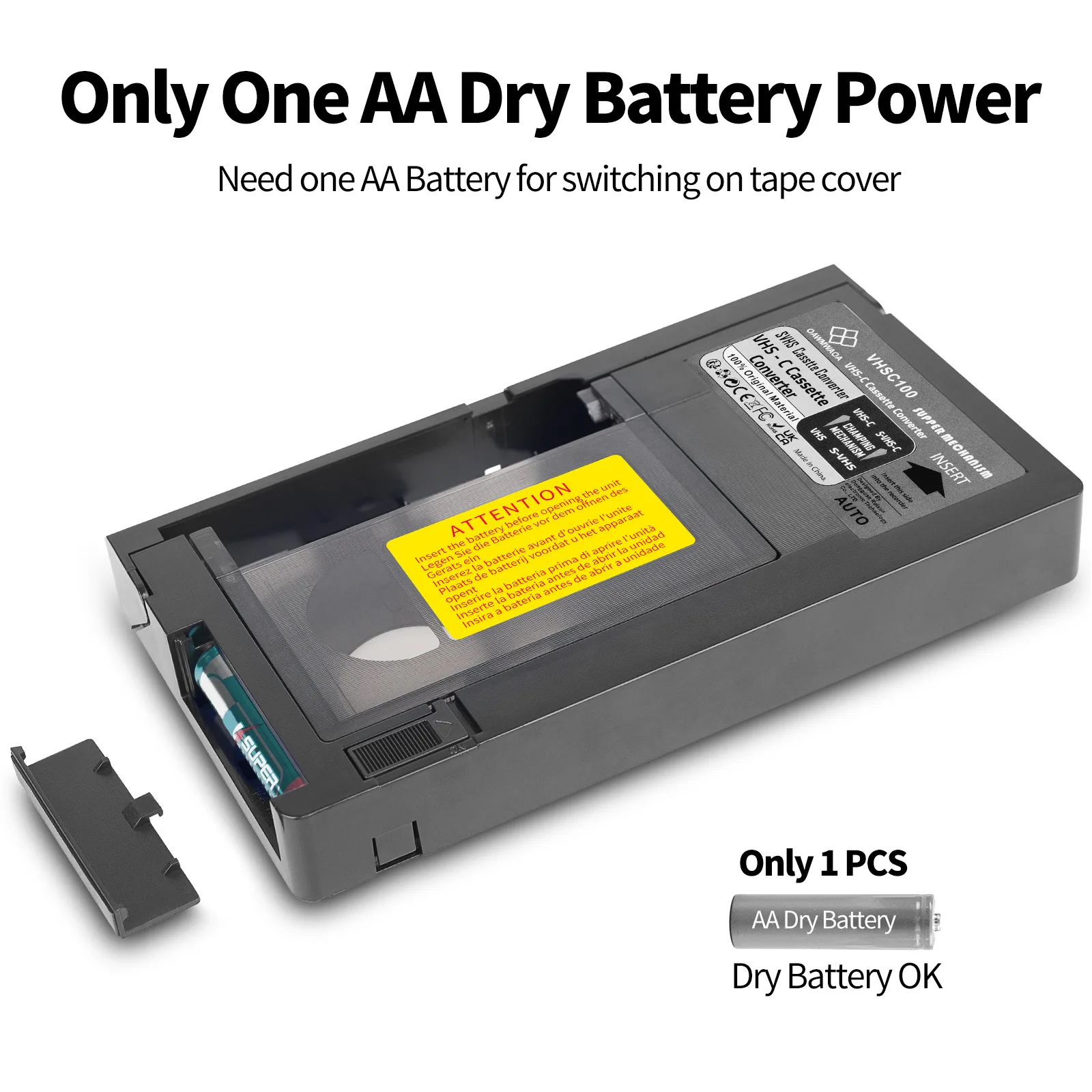 VHS-C Video Cassette Adaptor - NOT COMPATIBLE WITH 8mm/MiniDV/Hi8 Tapes