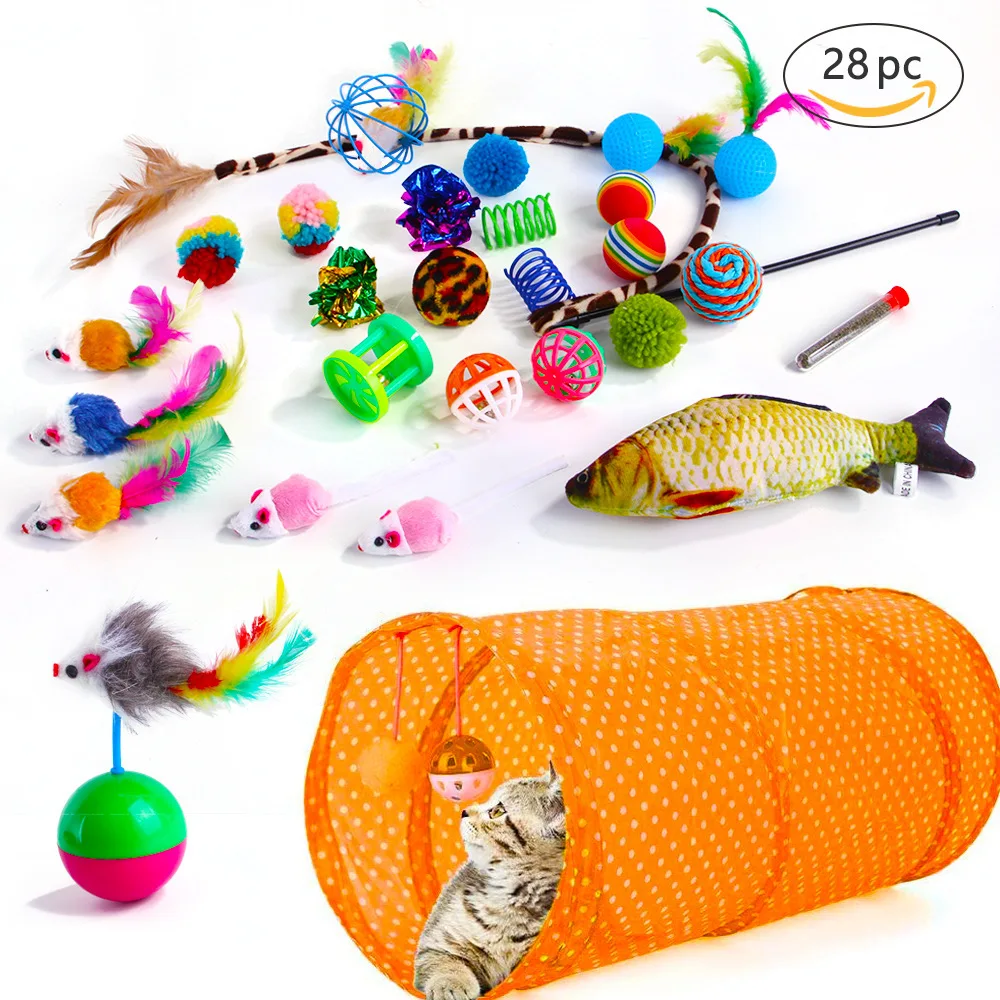 Wholesale Low Price cat toy combination 21pcs Set suit cat tunnel bell ball teaser stick mouse interactive cat toys