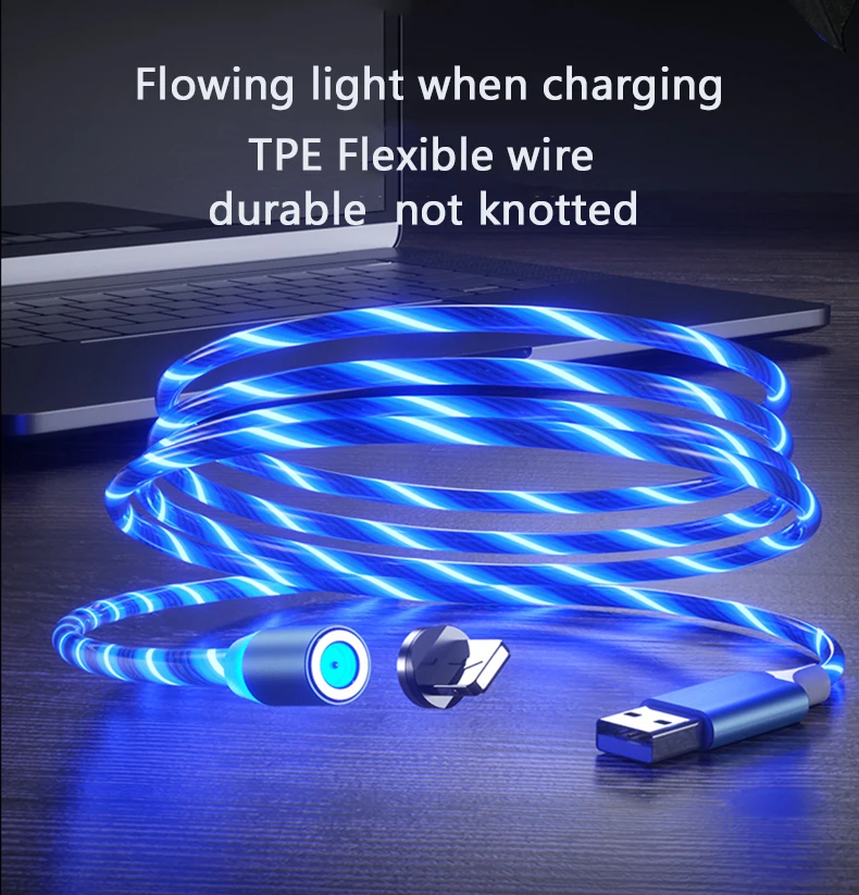 Magnetic Fast Charging USB Cable Flowing Light Phone Accessories Cable USB Led Luminous Micro Data Cable for iphone 13 14