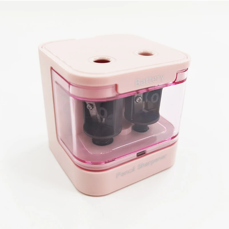 2-hole 6-8mm electric pencil sharpener, dual power supply with USB and 4/AA batteries, No. 5 battery