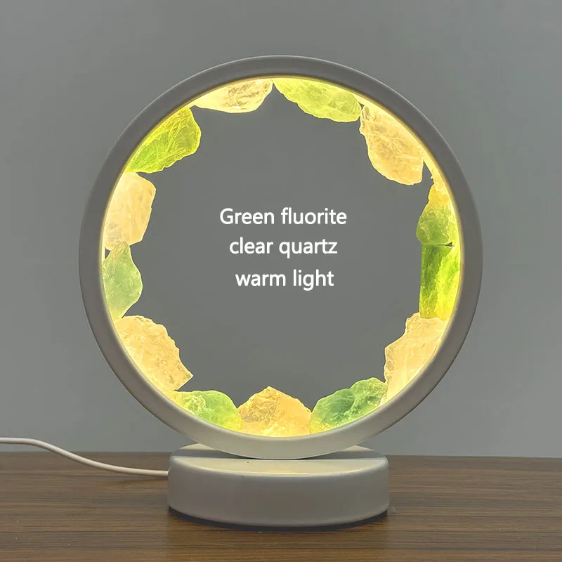 Raw Stone Healing  LED  Green Fluorite & Clear Quartz Lamp Crystal Night Lamp Table Lamp