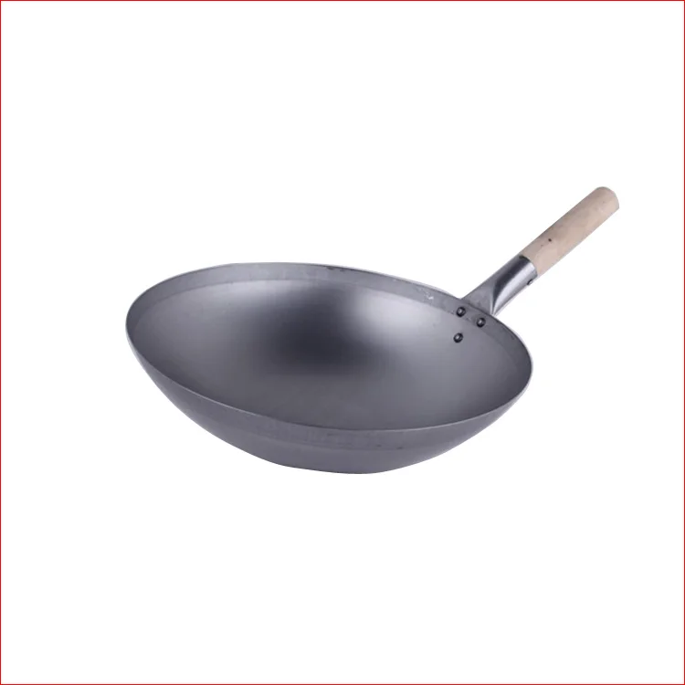 Thickness 1.0mm Chinese Carbon Steel Machine Made Wok With Single Wood Handle