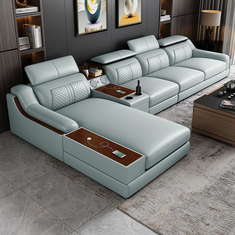KEHUI Living Room Furniture Sofa Set Recliner Smart Leather Luxury italian White Leisure Living Room Furniture Sofa