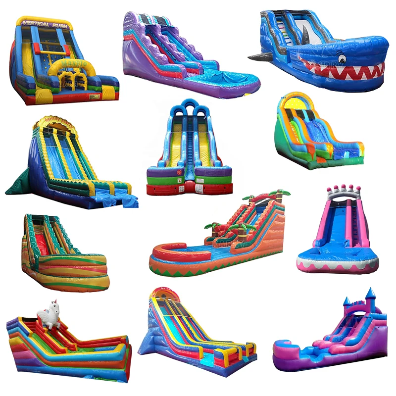 
Rental use commercial jumpers wet dry slides backyard inflatable adult water slides with pool 