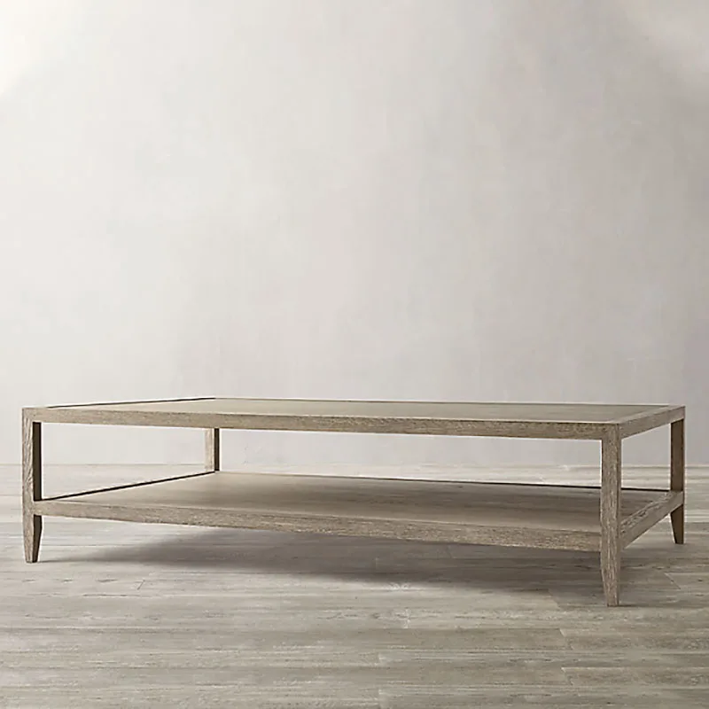 New Sales Home Furniture Living Room French Style Solid Oak Wood Brush Rectangle Antique Coffee Table