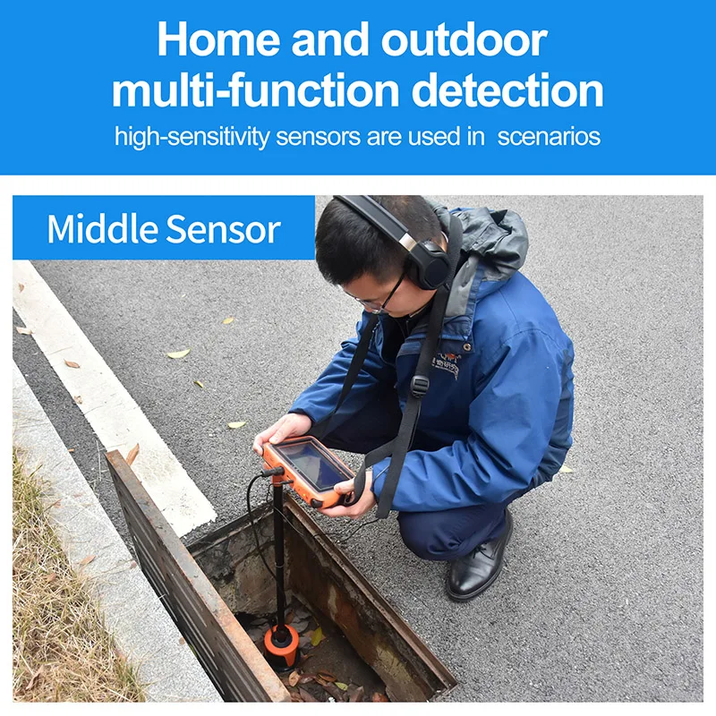 PQWT-L2000 Acoustic Pipe Leak Detection Device 5m Plumbing Tools Underground Pipeline Water Leak Detector