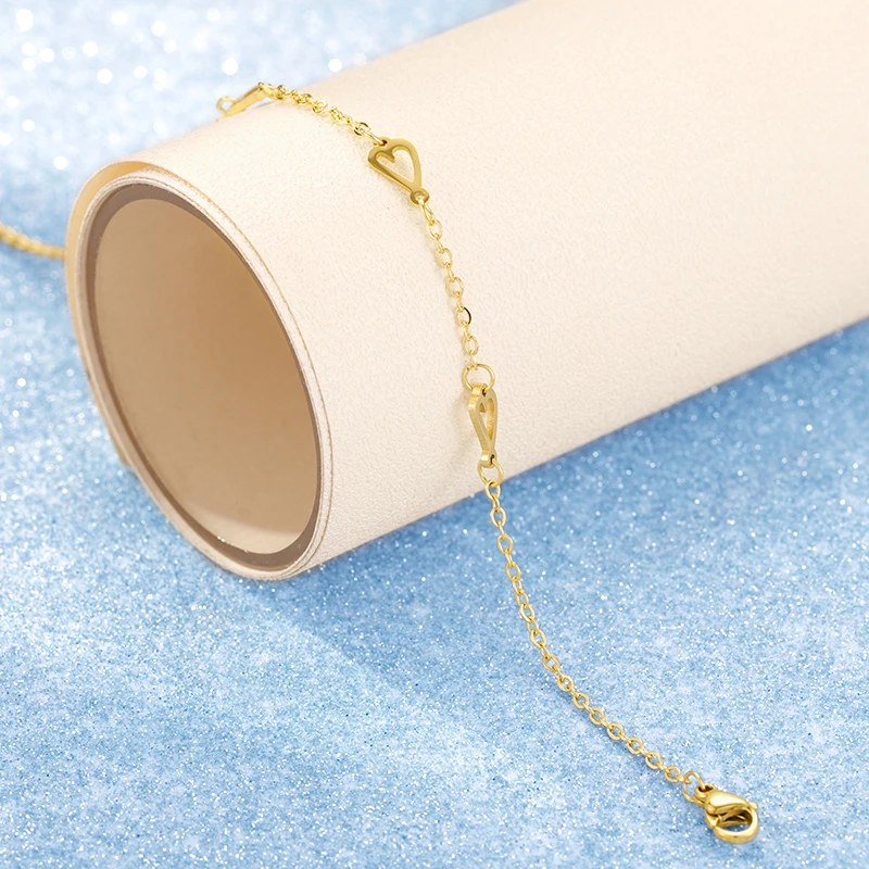 Simple Fashion Gold Plated Stainless steel Thin Chain Hollow Heart Shape Bracelets for Women Girls By Factory