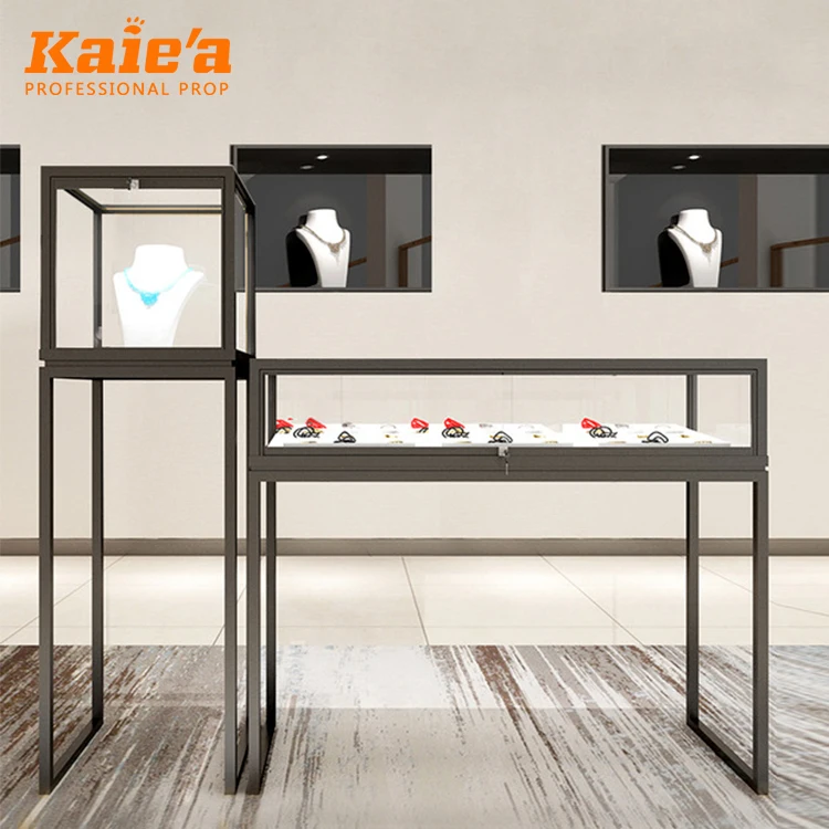 Retail Custom Jewelry Kiosk Showcase Lockable jewelry shop display cabinet freestanding jewelry glass display showcase
