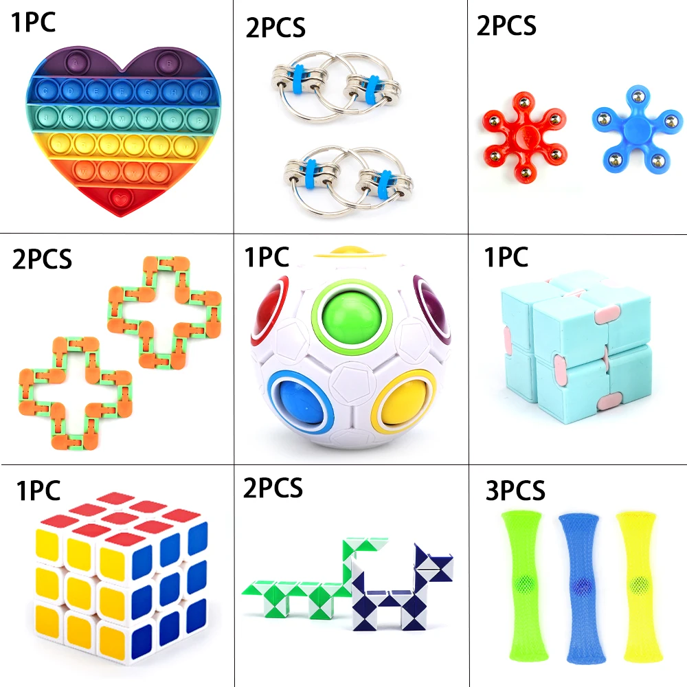 
0081 Anti Anxiety Infinity Cube Wacky Track Fidget Toys Push Pop Bubble Spinner Fidget Toys Set For Kids 