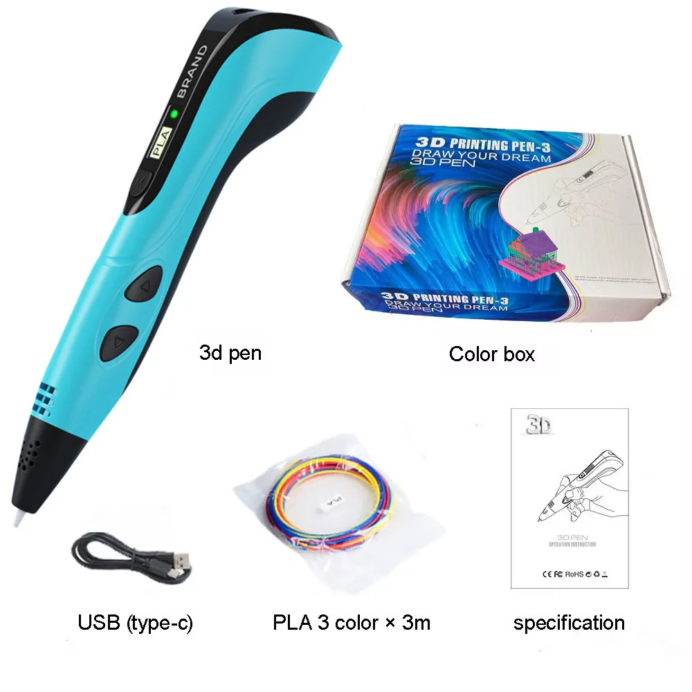X1227-2 New 3D Printing Pen Set For Children With Led Screen, 3M PLA ,Power Adapter And Storage Box 3D Painting Pencil Kids Toys