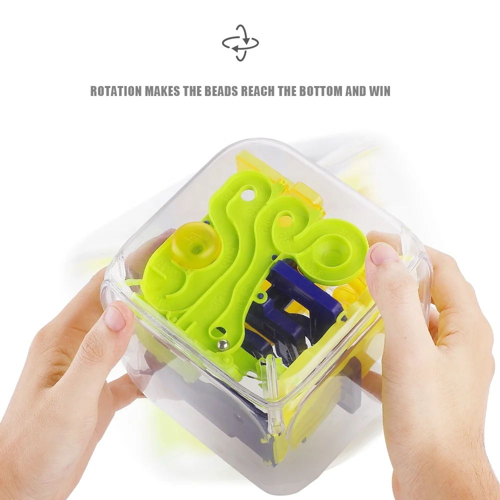 3D funny brain fidget toy labyrinth rolling beads transparent square maze cube for kids
