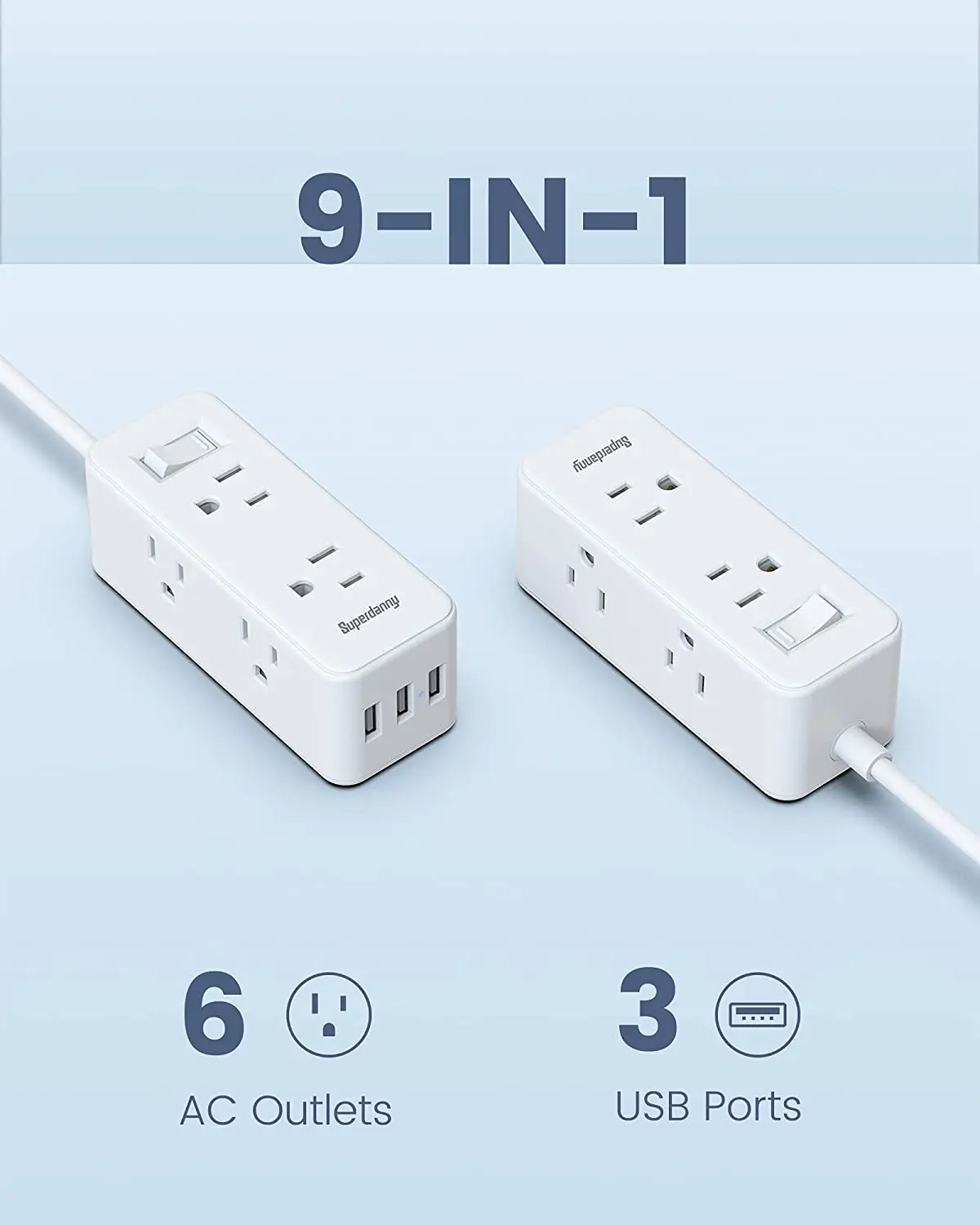 Superdanny Widely Spaced Outlets usb extension socket Surge Protection USB Power Board