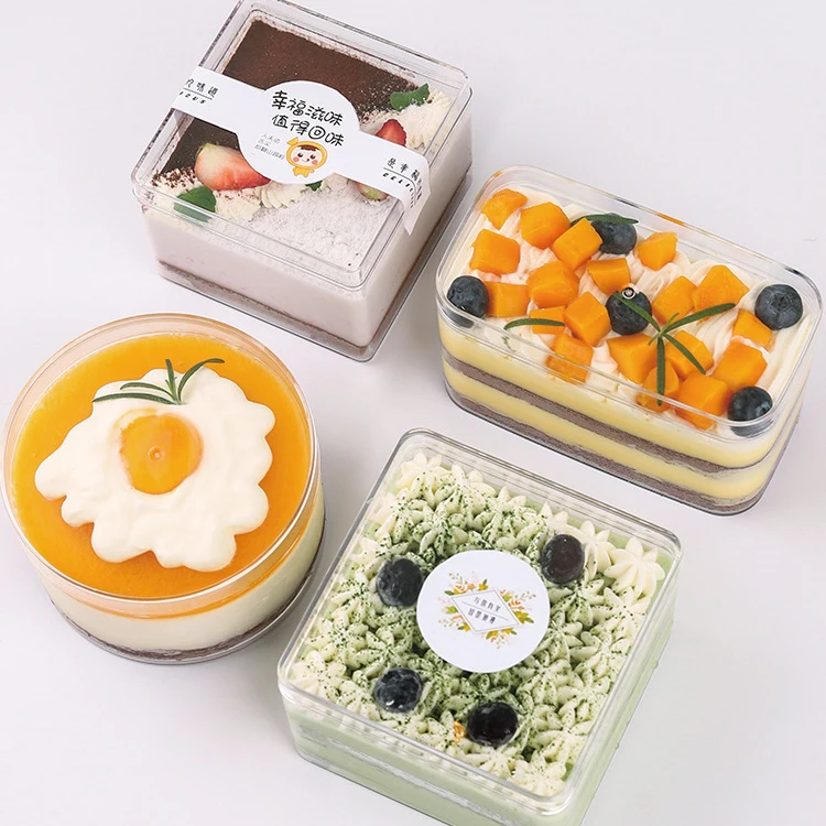 Wholesale Transparent Square Acrylic Tiramisu Dessert Cake Candy Biscuit Pastry Container Acrylic Cake Packaging Lid Box