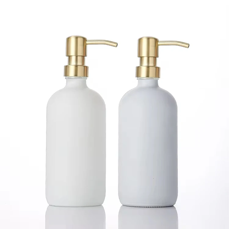 Best Price 16oz 2 Pack Matte White Soap Dispenser Set with Stainless Steel Pump Available Hand Lotion Dispenser Glass Bottle