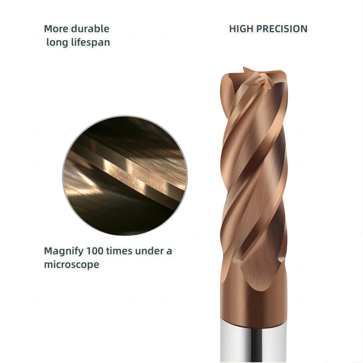 High Quality Corner Radius HRC68 Milling Cutter High Hardness High Speed Cutting CNC Machining