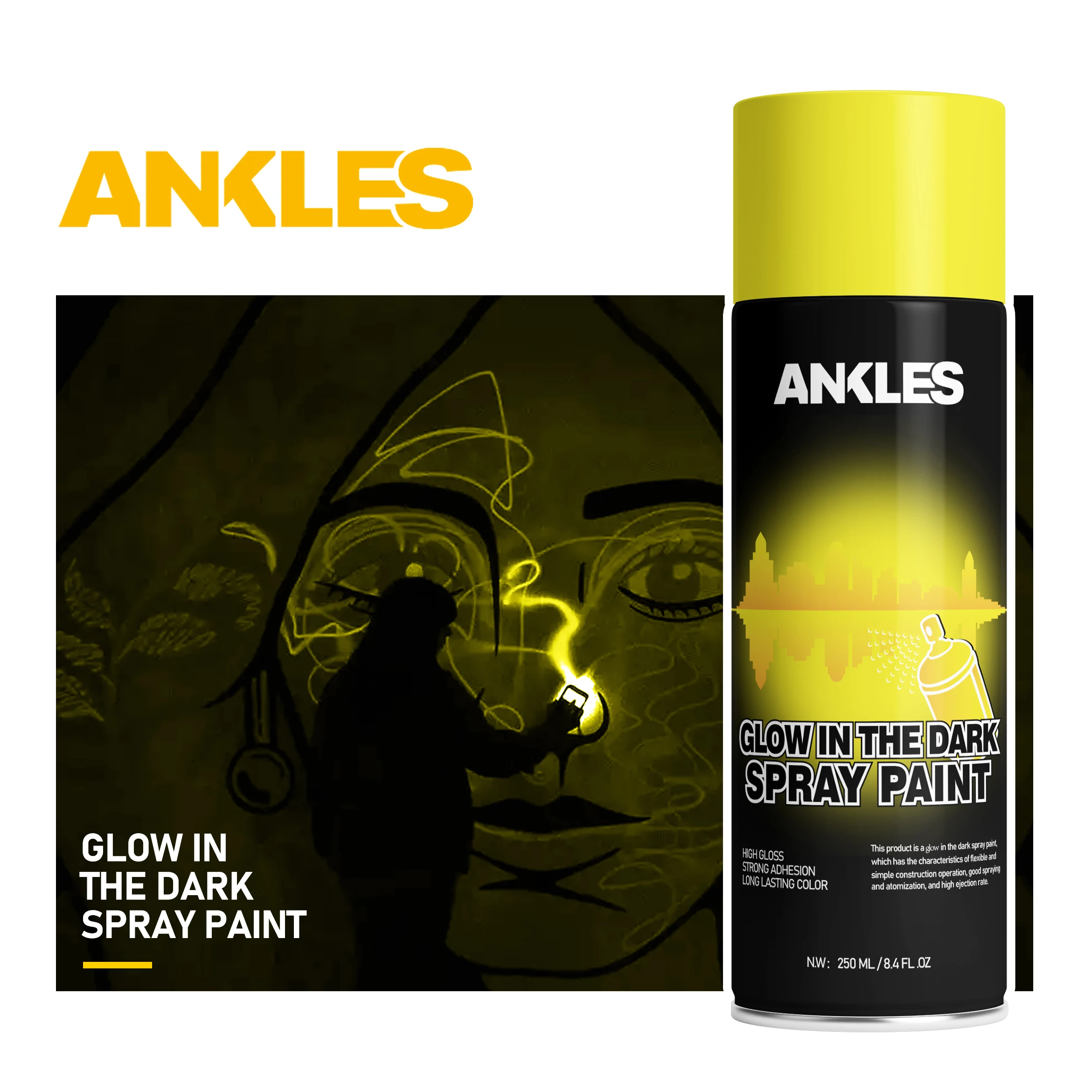 ANKLES 450ml Graffiti Fluorescent Blue Colour Sublimation Acrylic Spray Paint Glows in the Dark Spray