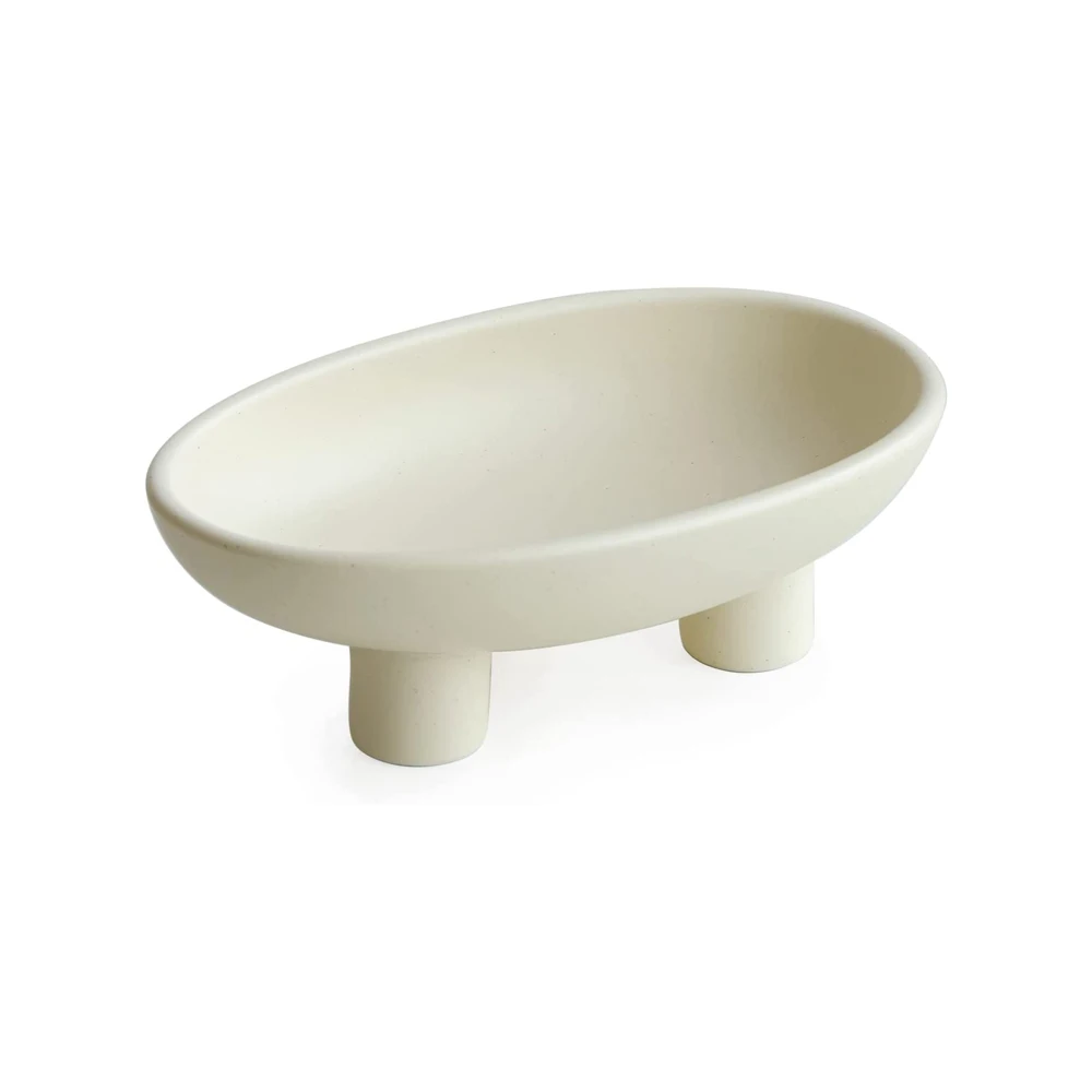 custom logo White Large Legs pottery Ceramic centerpiece Fruit Bowl for Kitchen Counter