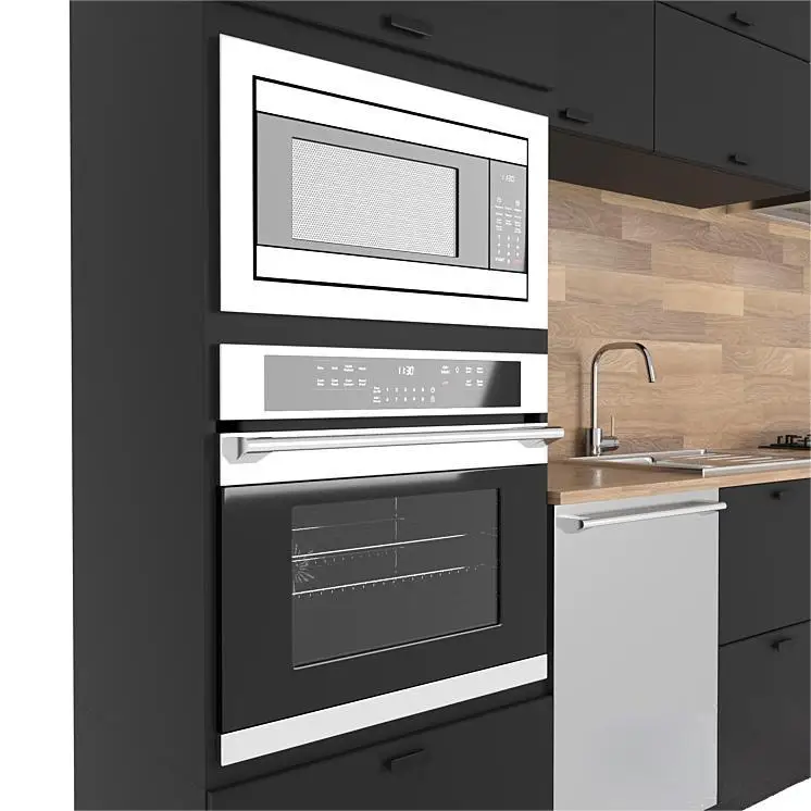 KEJIA Cheap Simple Small Kitchen Design Modern Kitchen Complete Set Black Color PET Melamine Kitchen Cabinets
