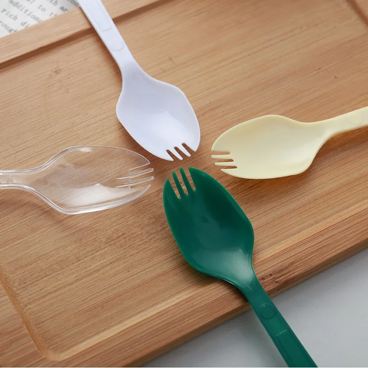
100pcs disposable plastic fruit ice cream spoon cake salad spork party cutlery tableware set 