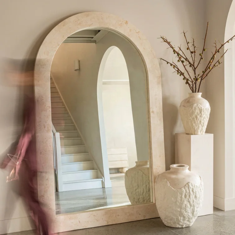 SHIHUI Natural Stone Design Bedroom Limestone Framed Long Full Length Body Wall Dressing Standing Limestone Floor Decor Mirror