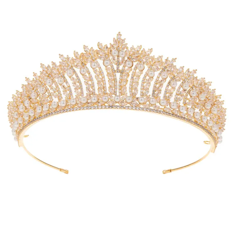 Elegant Bridal Wedding Tiara Classic Pearls Design Bridal Hair Accessories Anniversary Wedding Women Crown BC7215 Corona