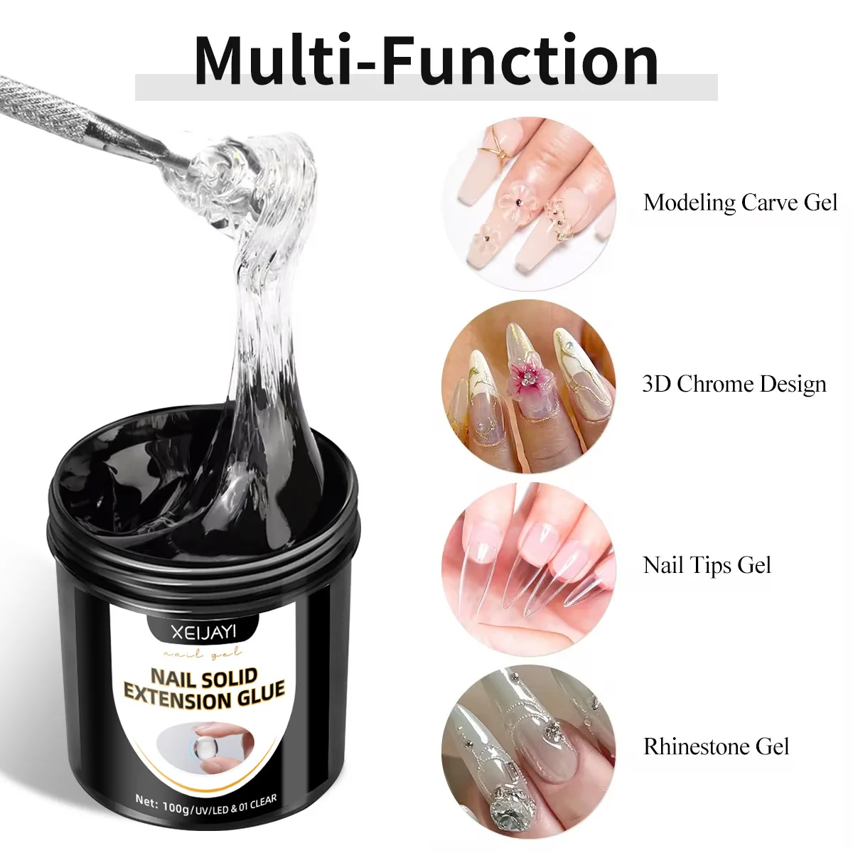 100g Clear Color Non-Stick-Hand Acrylic Hard Poly Solid Gel Nail Extension Poly Gel Building Gel