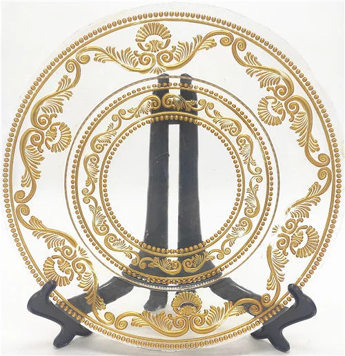Luxury Royal Hotel Dinning Glass/Plastic Tableware 8/11/13 inches Glass Gold Charger Plates For Wedding Party