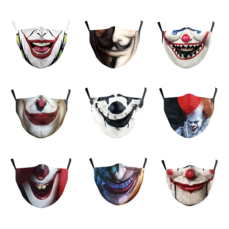 Christmas Clown Joker Custom Party Funny Various Style Washable 3d Christmas Clown Newest Cotton Face Mask