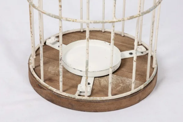 Luxury Hanging Design Iron Candlestick Ornament Creative Birdcage Retro Wooden Tray Candle Base Moroccan Lantern