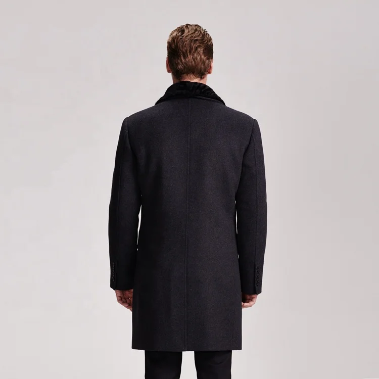 Long Design Mens Winter Wool Cashmere Coats With Real Fur Collar