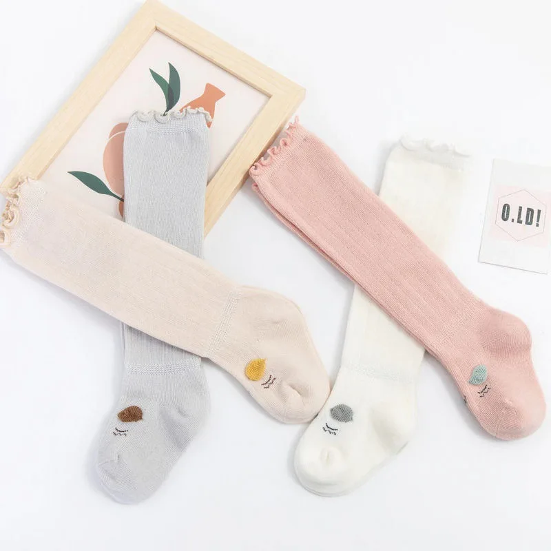 Free samples Spring Autumn New Born Baby Socks Soft Comfort Baby Cotton Socks Ruffle Solid Color Knee High Socks
