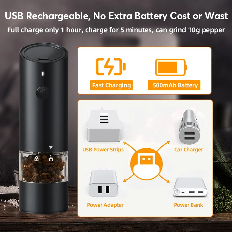 2023 New Wooden Color USB Salt Pepper Grinder Set Rechargeable Electric Salt And Pepper Grinder Set With Cable