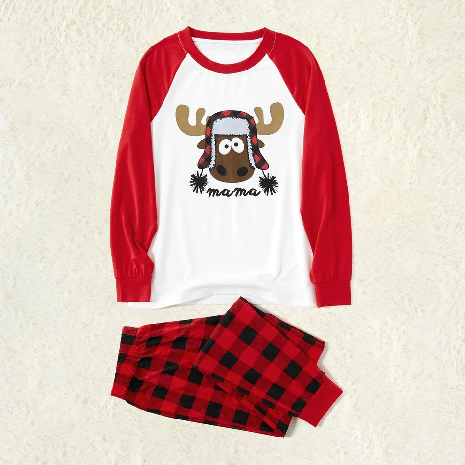 
2021 Christmas Family Matching Clothes Outfits Fashion Plaid Print Pajamas Set Cartoon Animal Elk Sleepwear For Men Women Baby 