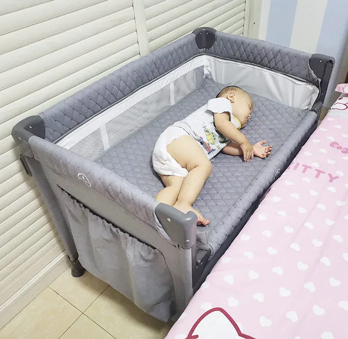 Multi function New born baby cribs foldable cot cunas grey cosleeper playard with big storage bag