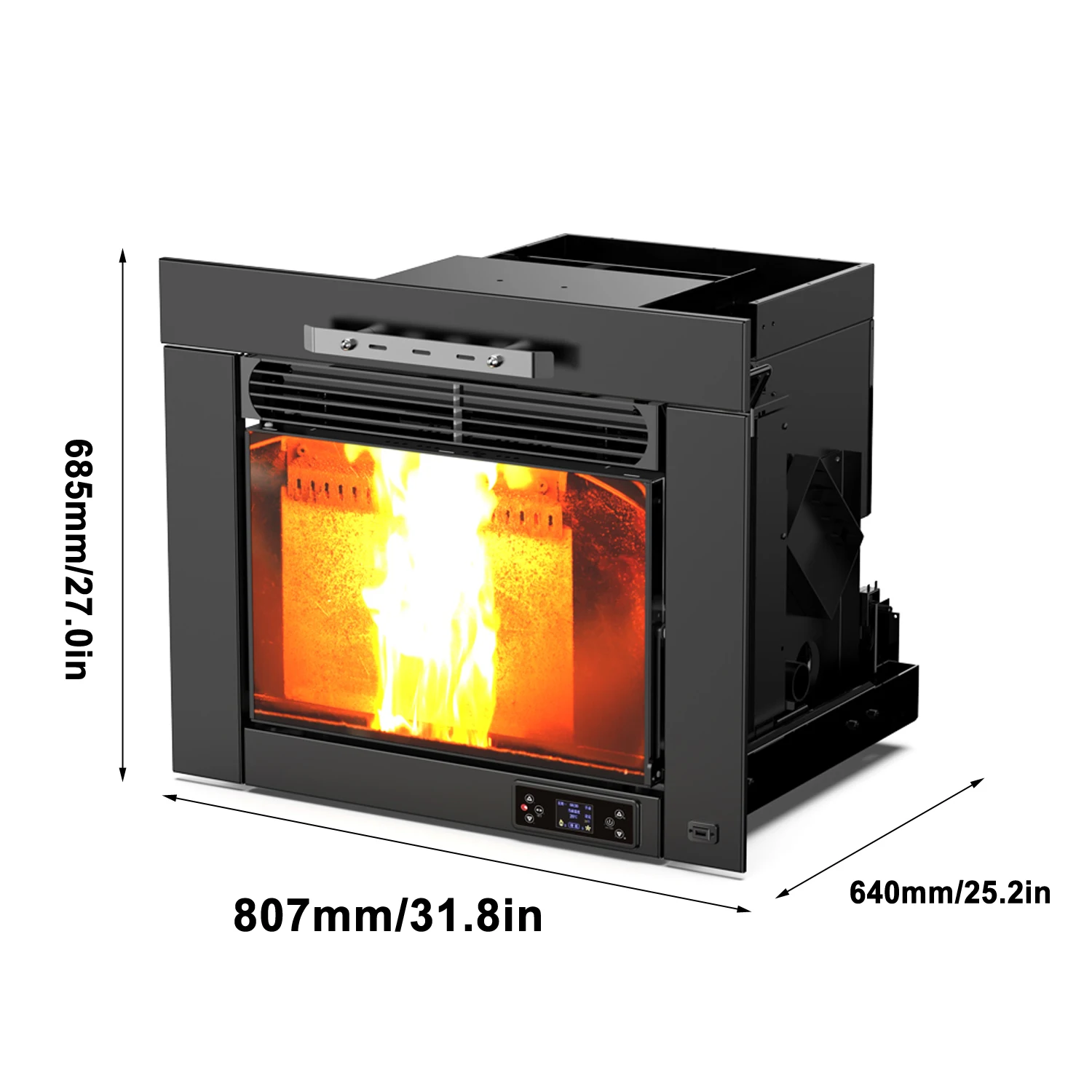 New Trend QM1002A CE Approved Steel Black Fashion Wood Pellet Stove  Insert Large Glass Viewing Indoor Pellet Fireplace