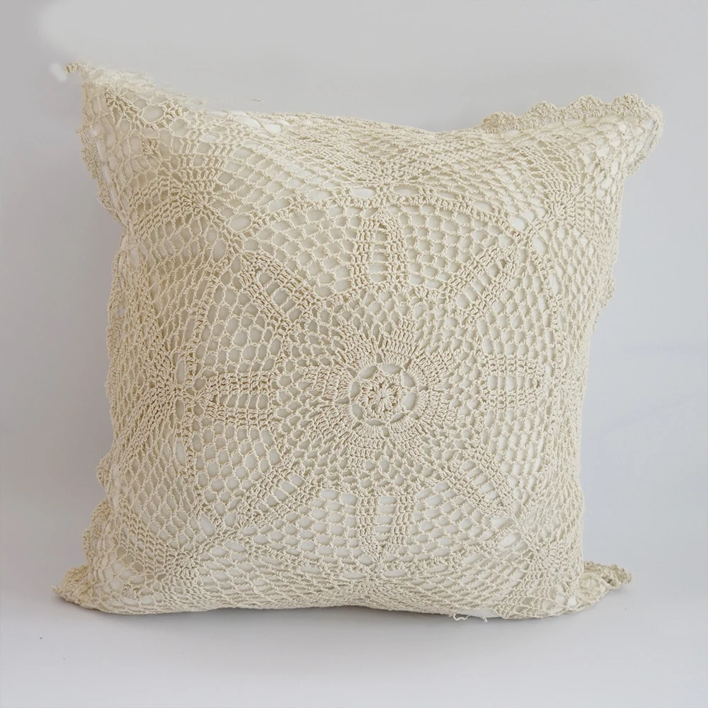 2022 New Style  Boho Style Plain Decorative  Square Pillow Covers Woven Crochet Cushion Cover