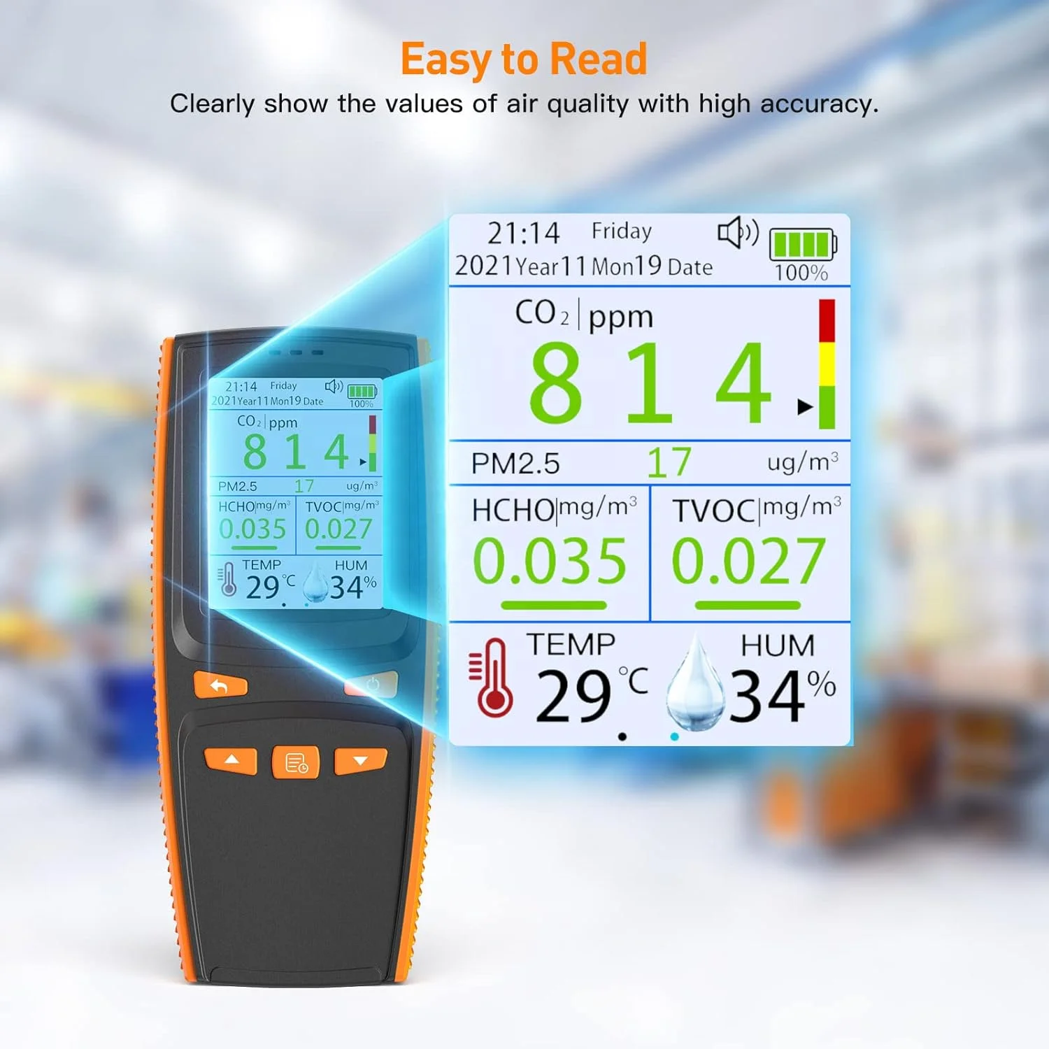 10 in 1 Air Quality Monitor 2000mAh Rechargeable PM2.5 PM1.0 PM10 HCHO TVOC CO2 Gas Detector Handheld Air Quality Detector