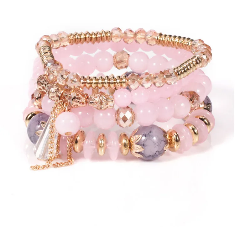 
4 Pieces Of Crystal Bracelet With Multi-Layer Beads Bohemian Style Bracelet With Exotic Style 
