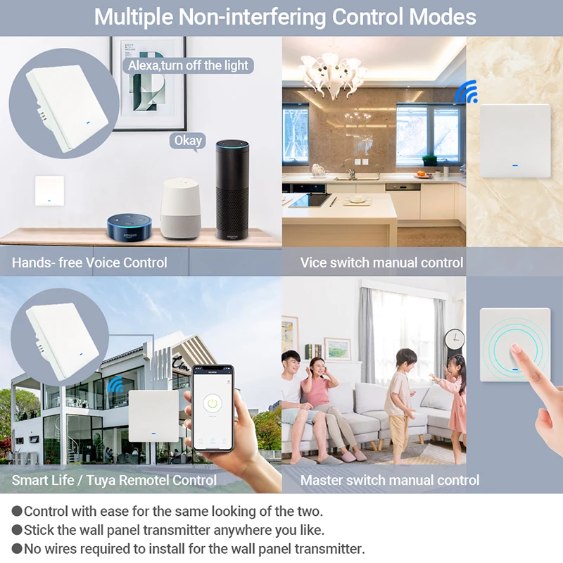 Wi-Fi умный настенный выключатель RF433 кнопочный с нейтральной 1/2/3 Gang UK/EU Smart Life APP Беспроводной Выключатель света дистанционным