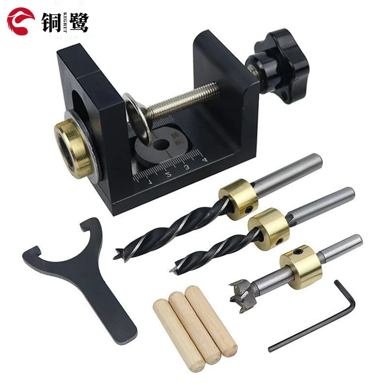 KEGRET Hole Puncher Pocket Hole Jig Drill Locator Furniture Connecting Tool Multifunction 3 in 1 Woodworking Doweling Jig Kit