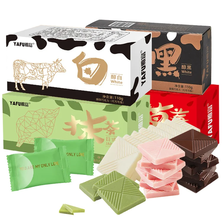 OEM/ODM 110g Delicious Leisure Snacks White Dark Matcha Strawberry 4 Flavor Candies Compound Chocolat Chocolate