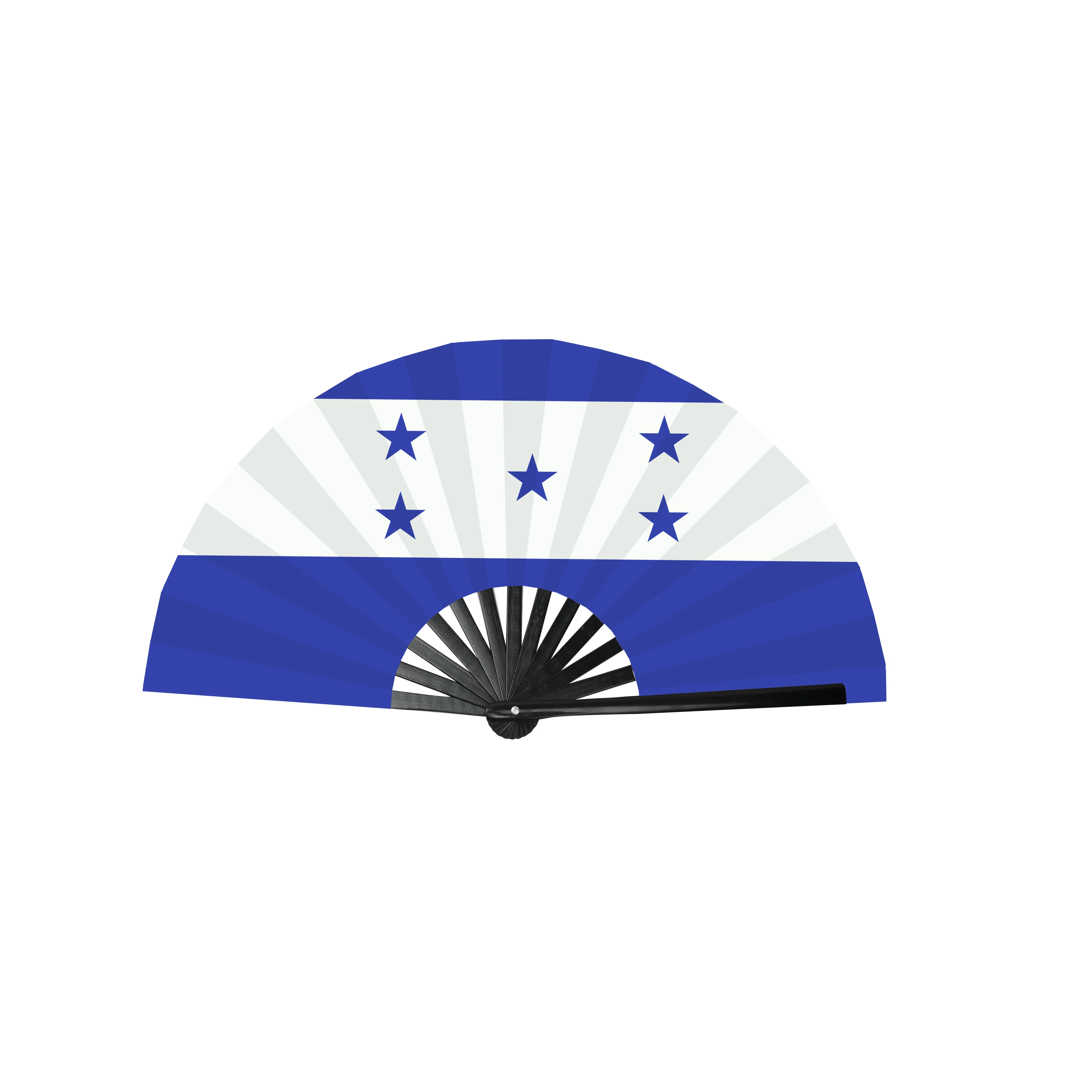 LOW MOQ Custom Logo 13 Inch Bamboo Folding Handheld Fan Caribbean Flag Hand Fan for Carnival