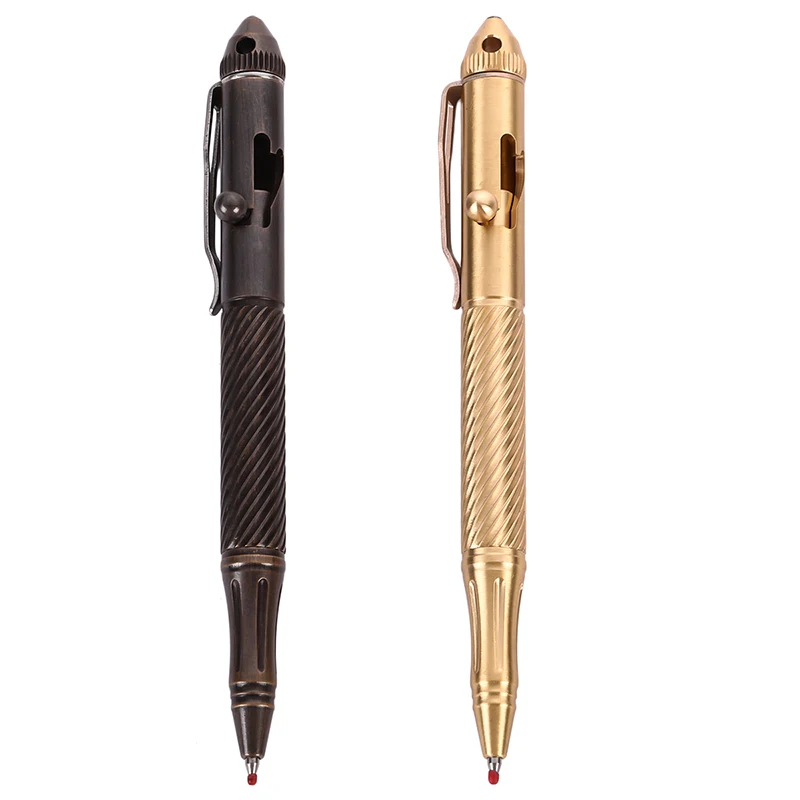 Classic design Spiral stripes with attack head outdoor Multifunction brass ball pen Bolt-type tactical pen outdoor escape tool