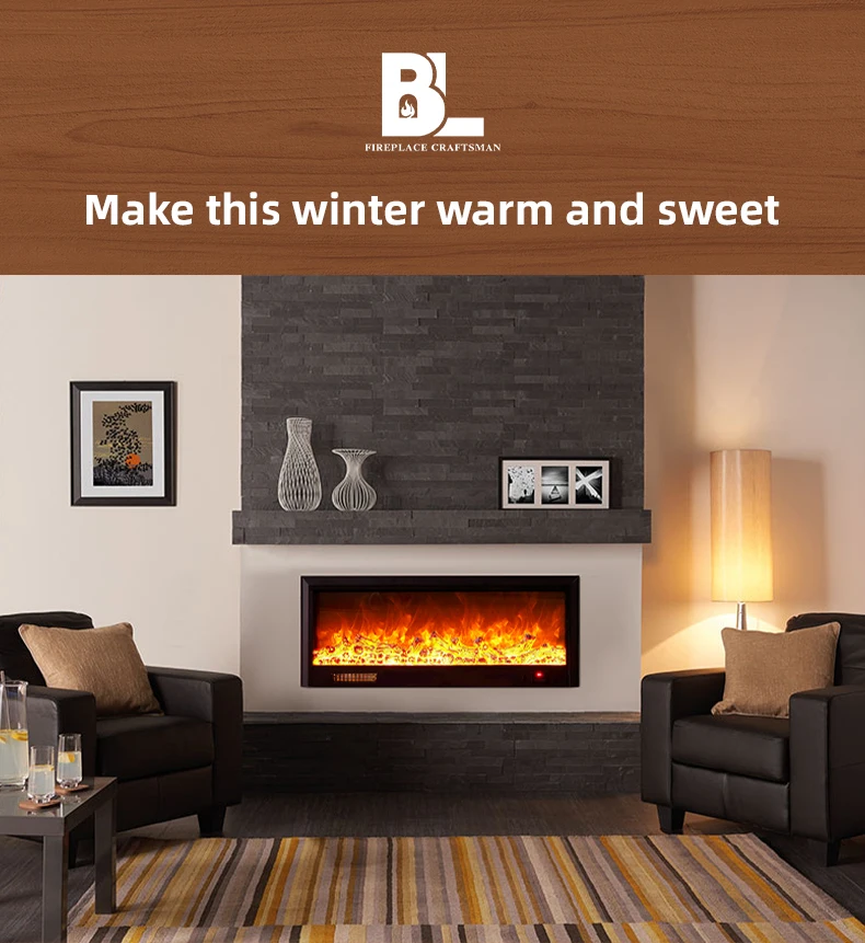 Heating Function Modern Flame Heater Recessed Automatic Constant Temperature Built-In Electric Fireplace Inserts