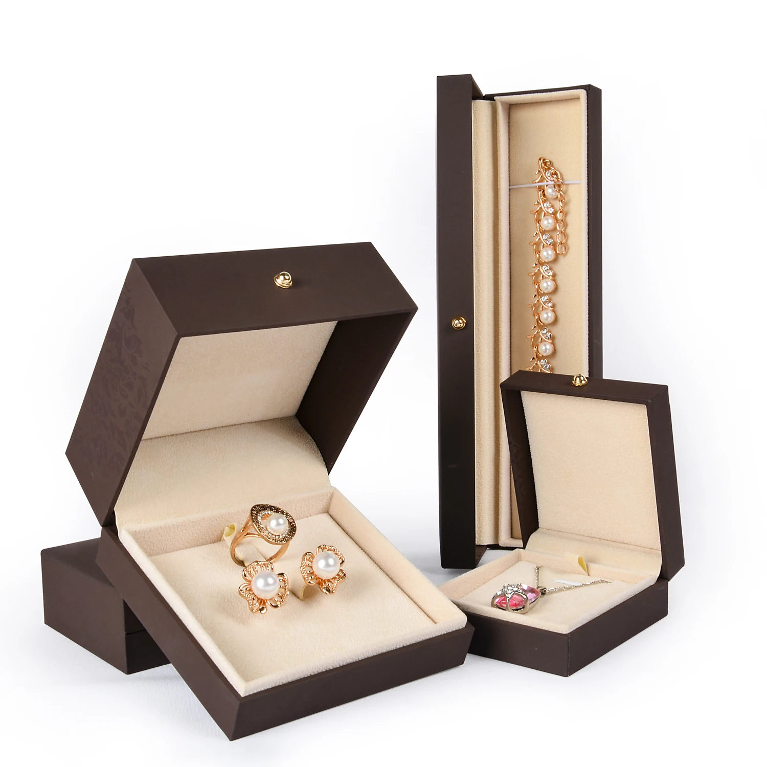 Nice quality pendant ring bangle earrings luxury plastic jewellery box packaging