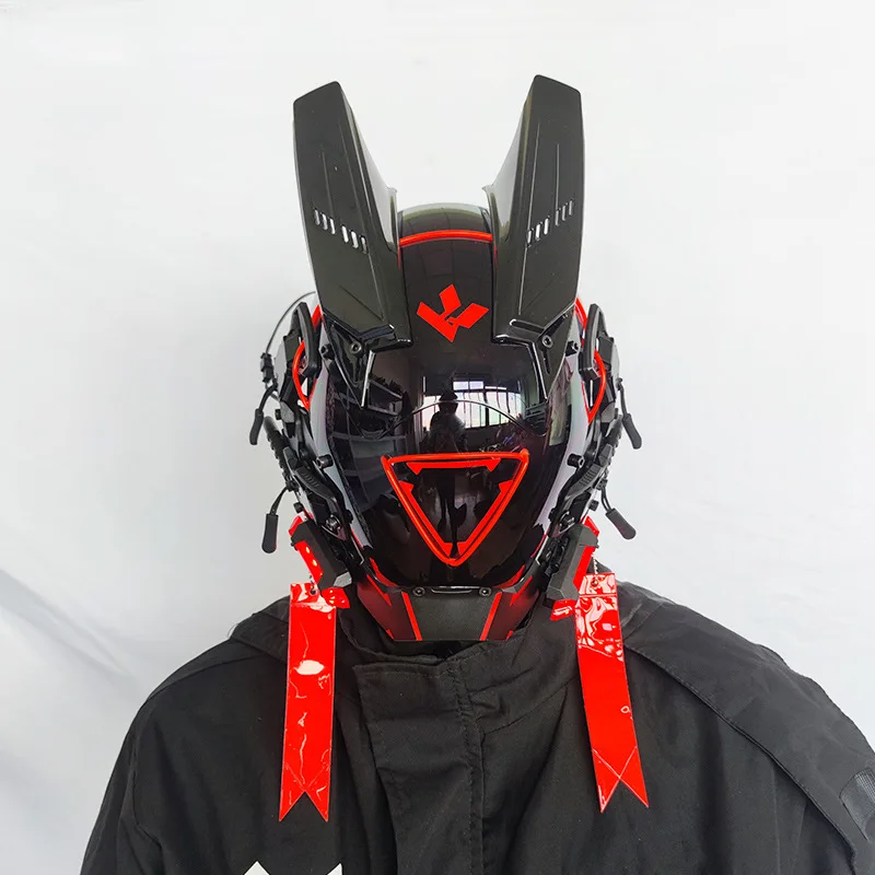 Красная треугольная маска Cyberpunk Личная фотография захват реквизит с подсветкой крутая