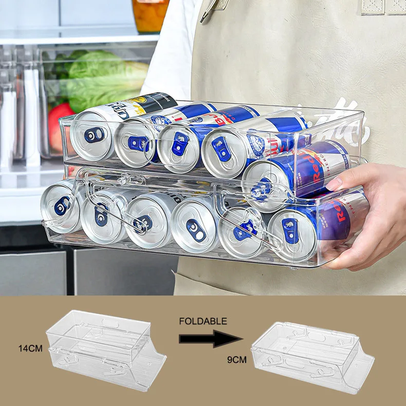 Kitchen Organizer Refrigerator Transparent Plastic Storage Box Soda Can Organizer For Refrigerator