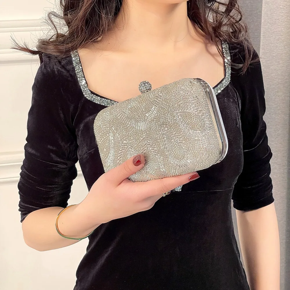Embroidery Beaded Evening Bag Satin Dress Clutch Bag Ladies Banquet Bag NE1005